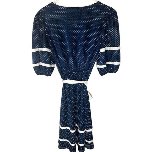 Just Ducky Navy Blue Polka Dot Semi Sheer Vintage Dress‎ Made in USA 🇺🇸 - Picture 2 of 7